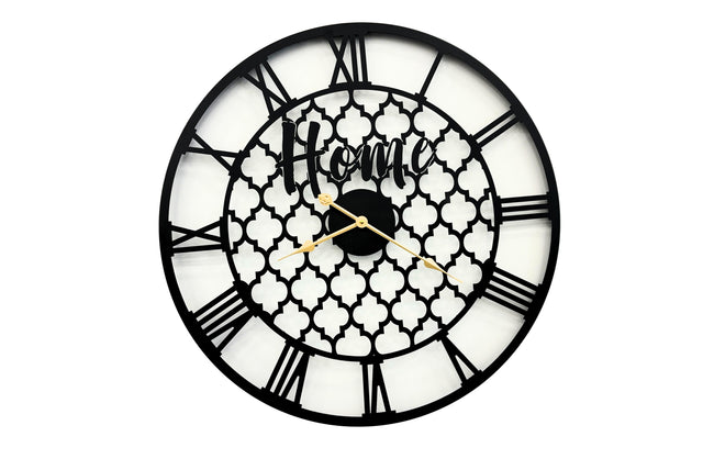 Quatrefoil 80cm Statement Wall Clock — Black and Gold — Allure Home Collections