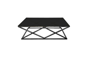 Cathkin modern coffee table with polished steel frame and glass or marble top in a living room
