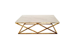 Flowerdale white marble gold base coffee table in a modern living room