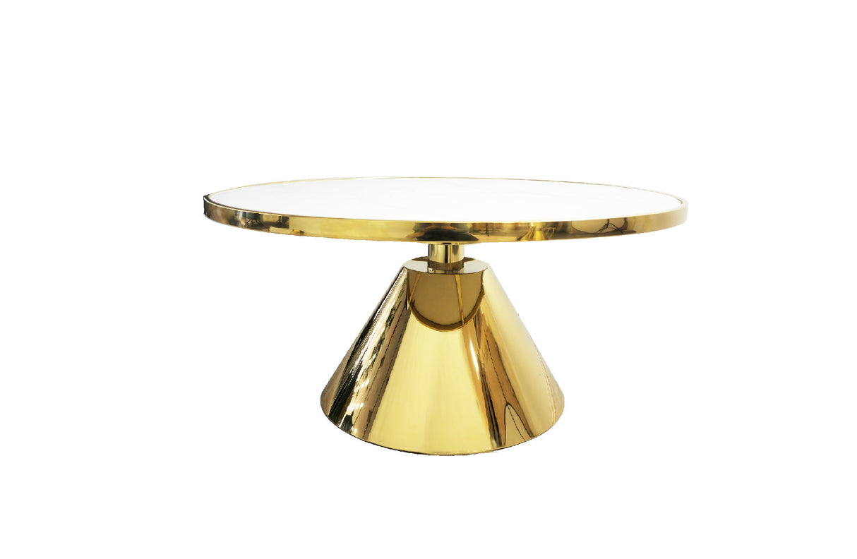 Modern Glam Coffee Table — Sintered Stone Marble Top with Polished Steel Frame — Allure Home Collections