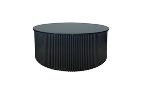 Cockatoo round ripple coffee table with marble top and metal frame in a living room