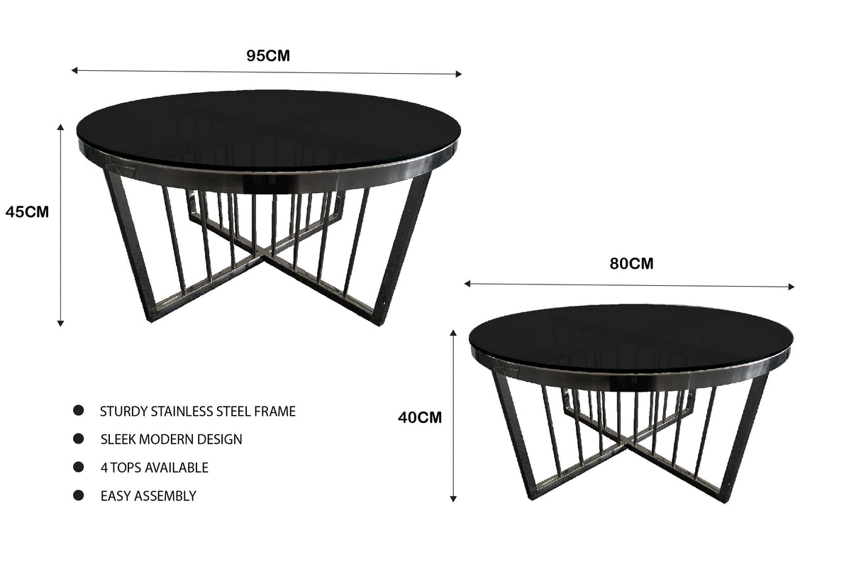 Salina 80cm Coffee Table — Metal or Polished Steel Frame with Glass or Marble Top — Allure Home Collections
