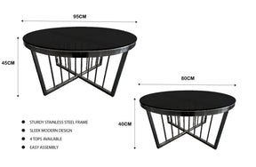 Salina 80cm Coffee Table — Metal or Polished Steel Frame with Glass or Marble Top — Allure Home Collections