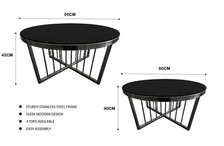 Salina 80cm Coffee Table — Metal or Polished Steel Frame with Glass or Marble Top — Allure Home Collections