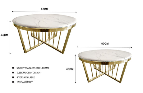 Salina 80cm Coffee Table — Metal or Polished Steel Frame with Glass or Marble Top — Allure Home Collections