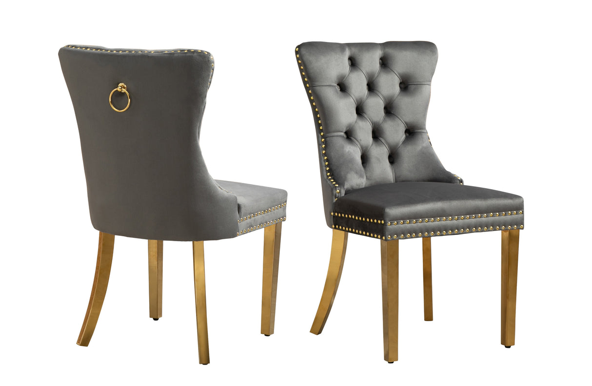 Polished Steel Dining Chair Set - Light Grey Velvet