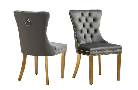 Polished Steel Dining Chair Set - Light Grey Velvet