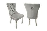 Polished Steel Dining Chair Set - Light Grey Velvet
