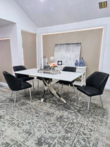 Elegant Silver and White Marble Dining Table