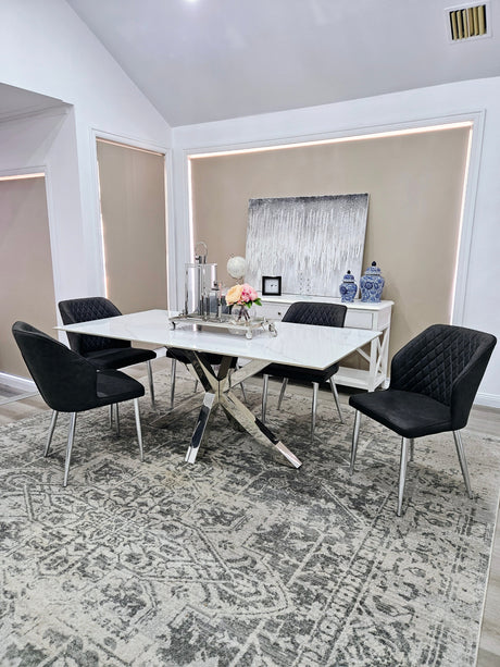Elegant Silver and White Marble Dining Table