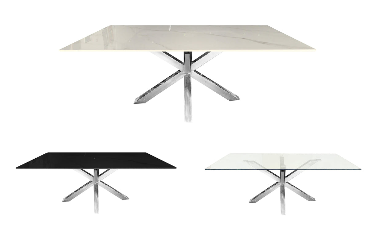 Elegant Silver and White Marble Dining Table