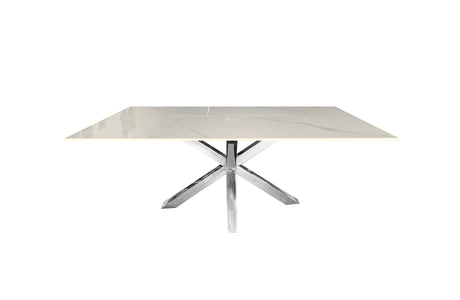 Elegant Silver and White Marble Dining Table