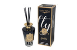 Pokolbin premium reed diffuser 200ml in Guilty scent, black glass home fragrance on a styled side table