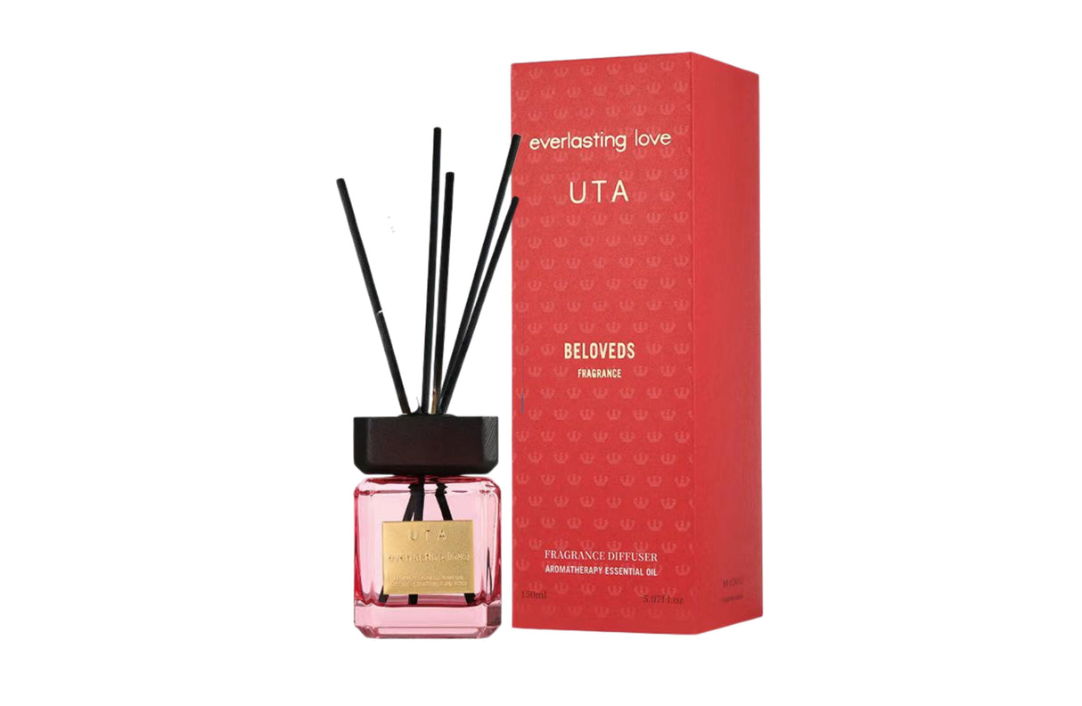 Lovedale aroma reed diffuser 150ml in Be Loved scent, slim glass home fragrance with natural reeds