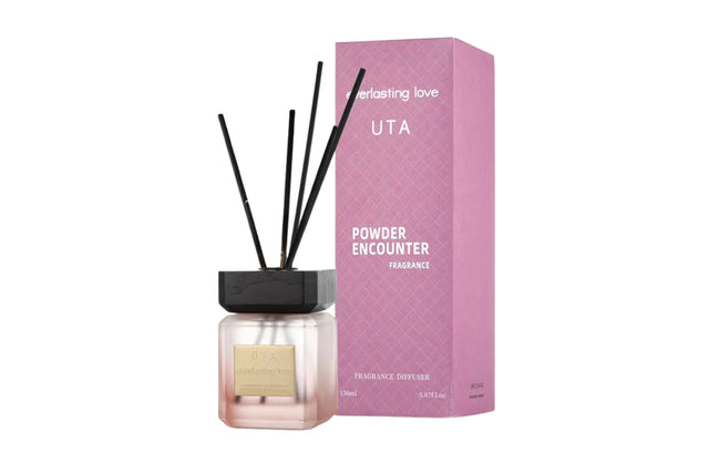 Lovedale aroma reed diffuser 150ml in Powder Encounter scent, slim glass home fragrance with natural reeds