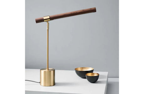 Wood and Gold Metal Table Lamp