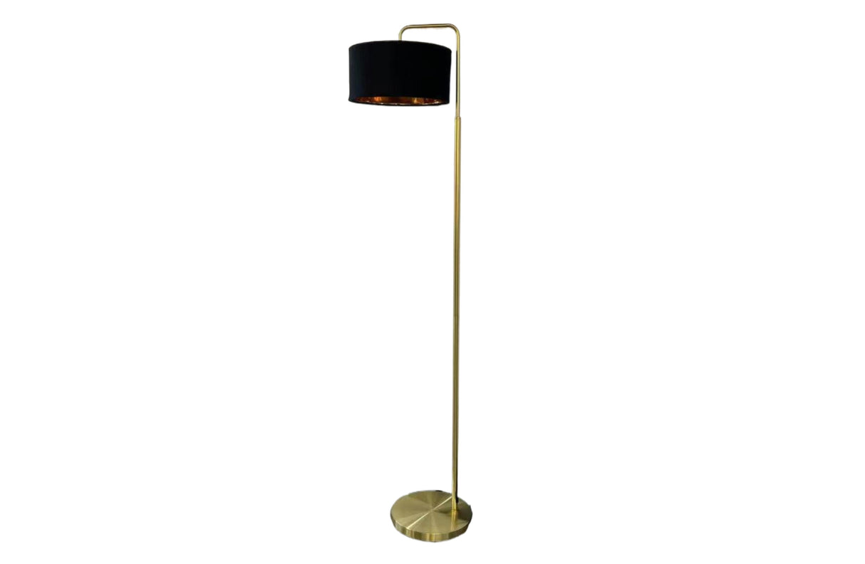 Curved Floor Lamp Gold with Black Drum Shade