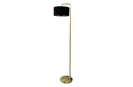 Curved Floor Lamp Gold with Black Drum Shade