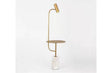 Floor lamp with gold frame, white marble base and integrated shelf