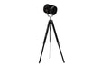 Industrial tripod floor lamp with matte black adjustable spotlight head