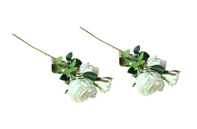 Jimbaran off white artificial rose stems 60cm pair with three rose heads each in a vase
