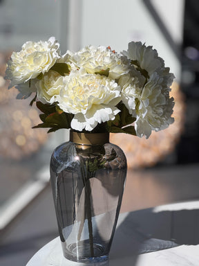 Sidemen maroon artificial bloomed peony bunches 45cm pair with five flowers each in a vase