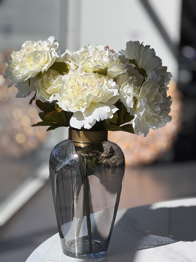 Set of 2 maroon artificial peony bunches 45cm with 5 bloomed flowers each — Allure Home Collections