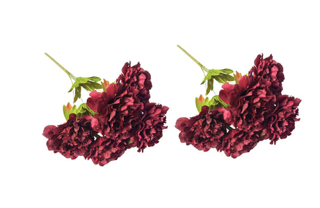 Maroon faux peony bunch close-up showing deep rich petal and bloom detail — Allure Home Collections
