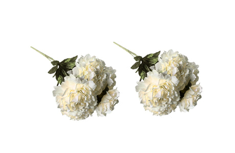 Set of 2 white artificial peony bunches 45cm with 5 bloomed flowers each — Allure Home Collections