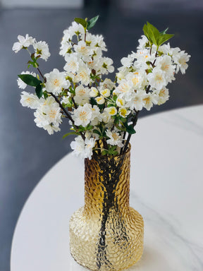 Ubud white artificial cherry blossom stems 49cm pair in a styled vase setting