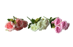 Lovina white artificial rose bunch 31cm three stems with four flowers each in a small vase