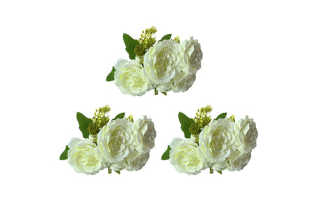 White faux rose bunch close-up showing lifelike petal and leaf detail — Allure Home Collections