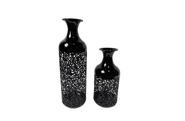 Large matte black floor vase standing 50 cm tall
