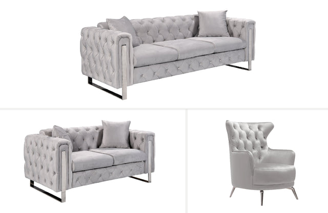 Madeline Light Grey Velvet Lounge Set