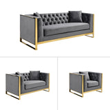 William Lounge Set - Dark Grey Velvet & Gold