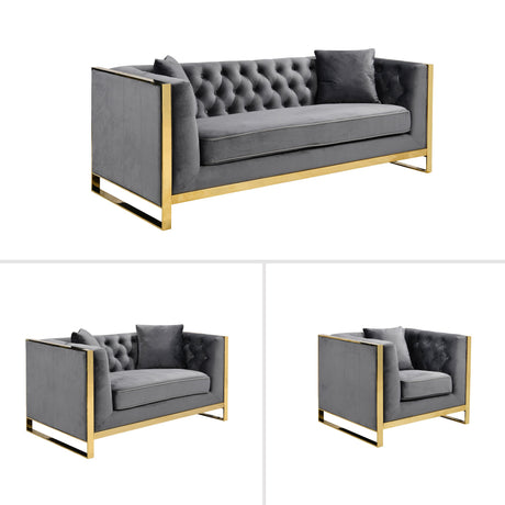 William Lounge Set - Dark Grey Velvet & Gold