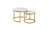 Modern Round Nesting Coffee Table Set — Cast Stone with Metal Frame — Allure Home Collections