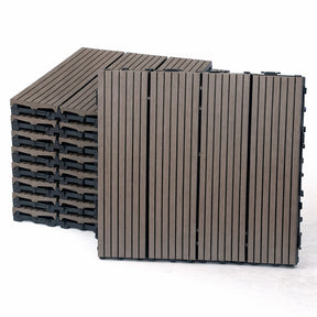 Mijas walnut composite deck tiles interlocked on a balcony