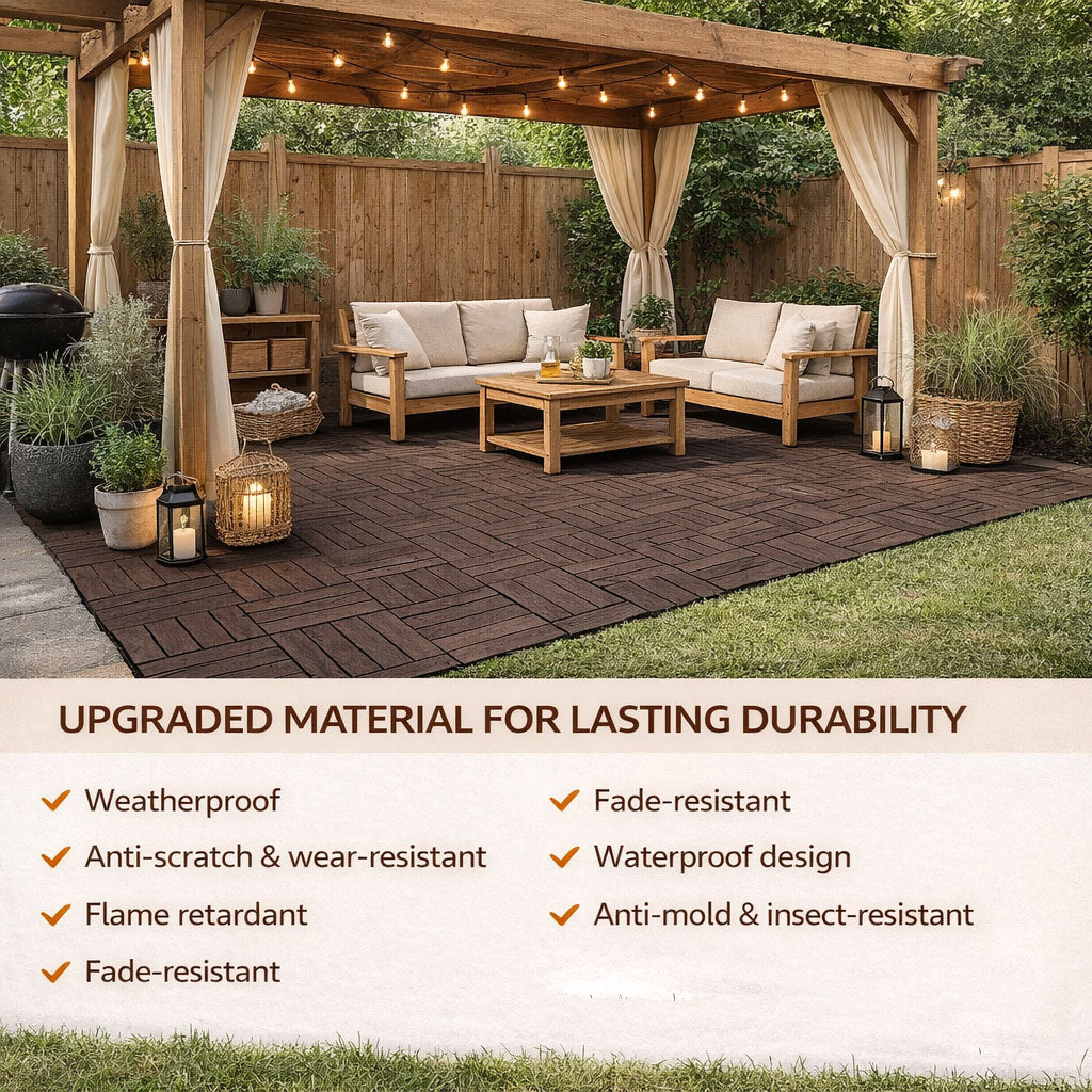 Mijas Composite Deck Tiles, 30 x 30cm, Walnut, 10pcs