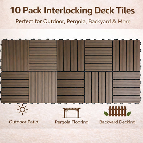 Mijas Composite Deck Tiles, 30 x 30cm, Walnut, 10pcs