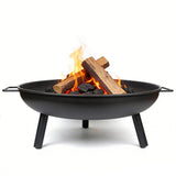 American River 68cm black steel fire pit bowl with side handles for backyard and camping