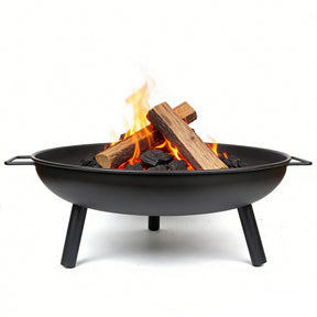 American River 68cm black steel fire pit bowl with side handles for backyard and camping