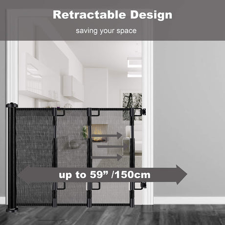 Retractable Baby Safety Gate, Mesh 150cm Black