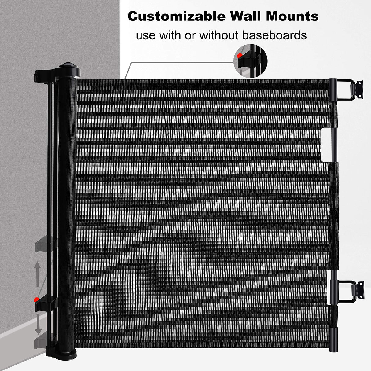 Retractable Baby Safety Gate, Mesh 150cm Black