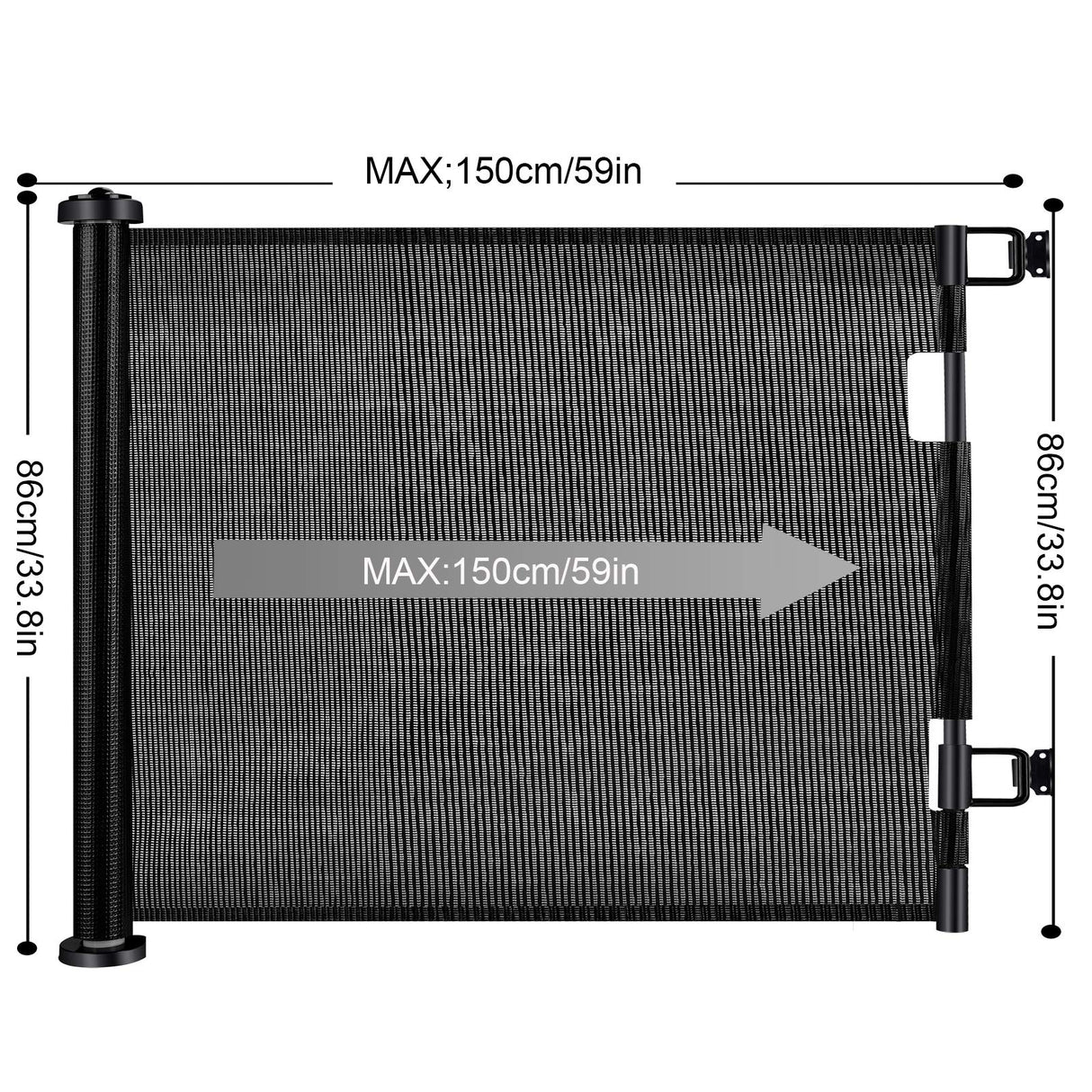 Retractable Baby Safety Gate, Mesh 150cm Black