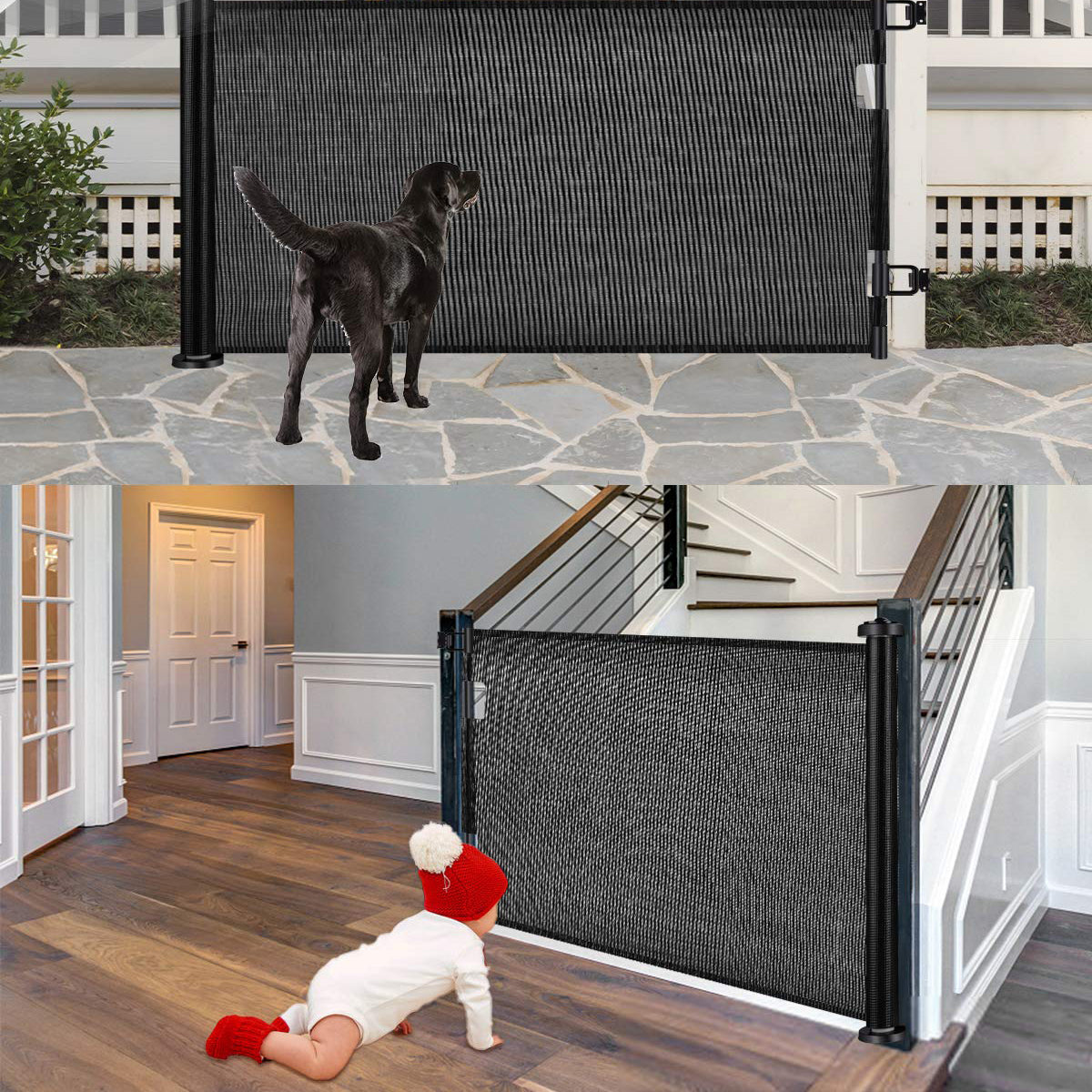 Retractable Baby Safety Gate, Mesh 150cm Black