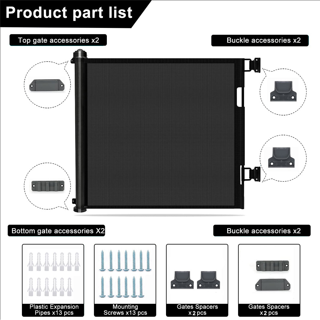 Retractable Baby Safety Gate, Mesh 150cm Black