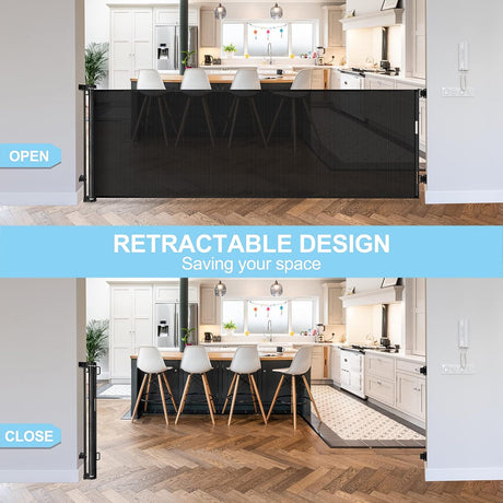Retractable Baby Safety Gate, Mesh 300cm Black