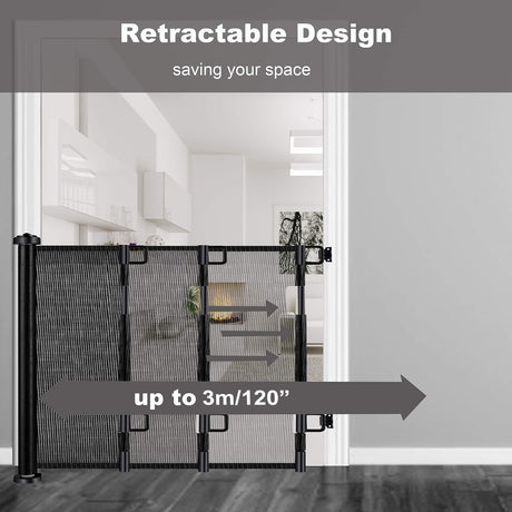 Retractable Baby Safety Gate, Mesh 300cm Black