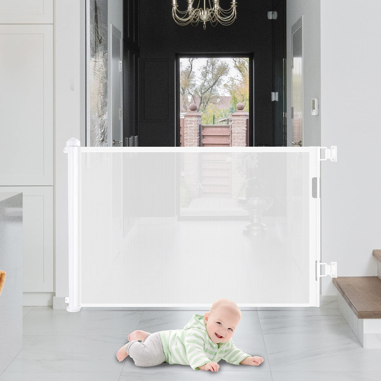 Retractable Baby Safety Gate, Mesh 300cm White